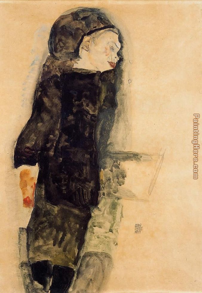 Child in Black painting - Egon Schiele Child in Black art painting